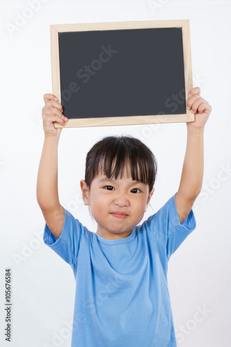 Asian Little Chinese Girl Holding a Blackboard