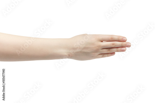 young woman right hand counting four isolated on a white isolated background