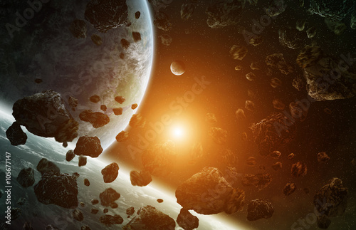Fototapeta Naklejka Na Ścianę i Meble -  Sunrise over group of planets in space