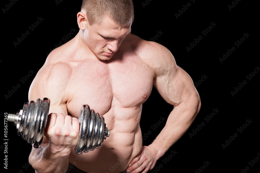 male bodybuilder with dumbbells