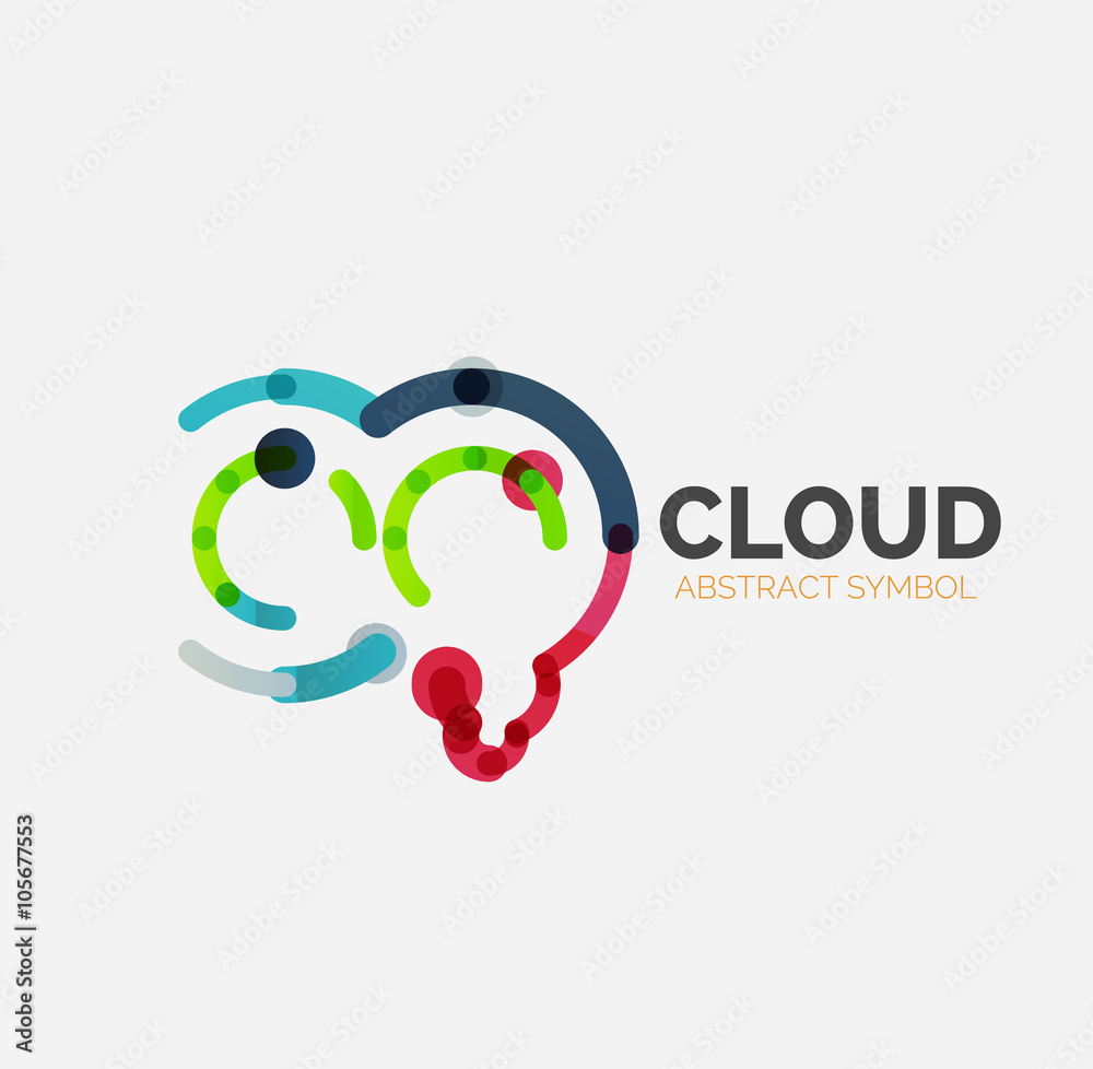 Flat linear design speech cloud logo. Talk bubble, modern geometric industrial thin line icon Flat linear design speech cloud logo. Talk bubble, modern geometric industrial thin line icon