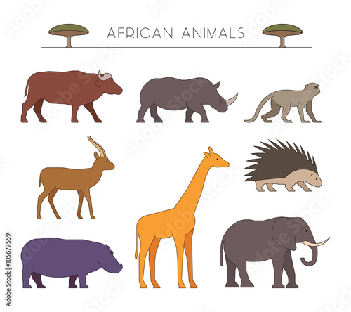 Outline african animals. Linear african animals.