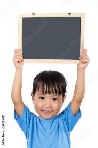 Asian Little Chinese Girl Holding a Blackboard