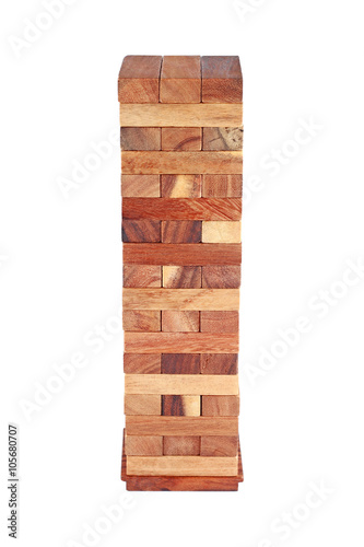 Wooden blocks tower isolated on white