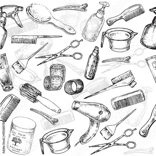 seamless pattern hairdressing elements