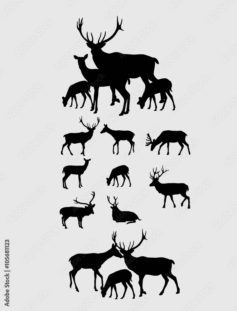 Naklejka premium Deer Set Silhouettes, art vector design