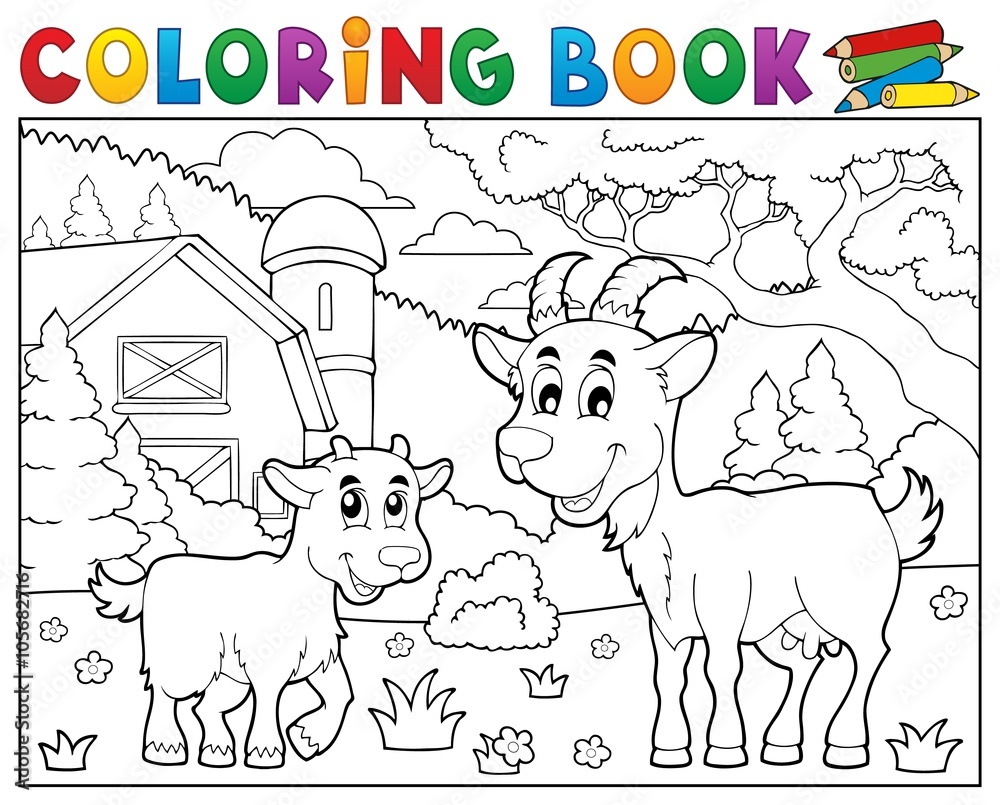 Coloring book happy goats near farm Coloring book happy goats near farm