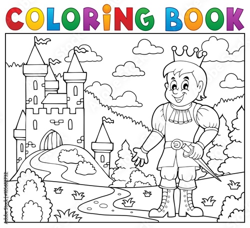 Coloring book prince near castle