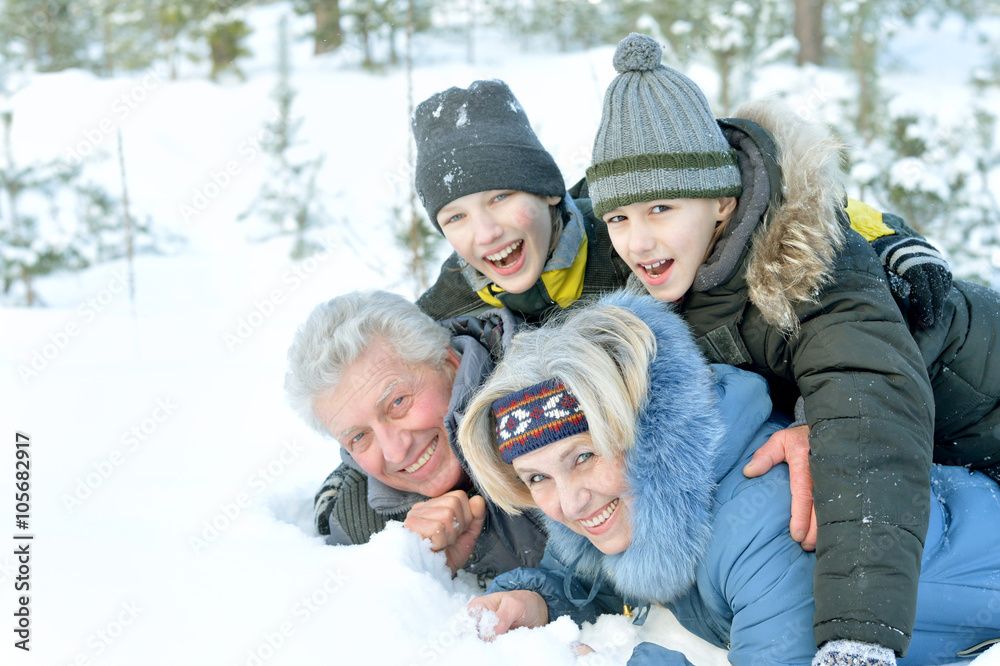 Happy family in warm