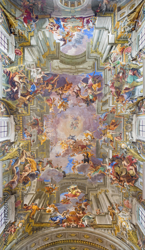 Rome - vault baroque fresco The Apotheosis of St Ignatius in church Chiesa di Sant' Ignazio.