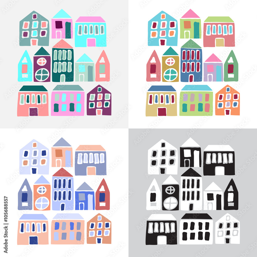 Set of cartoon colorful houses
