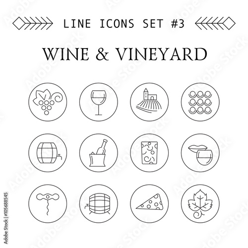 Wine and vineyard line icons