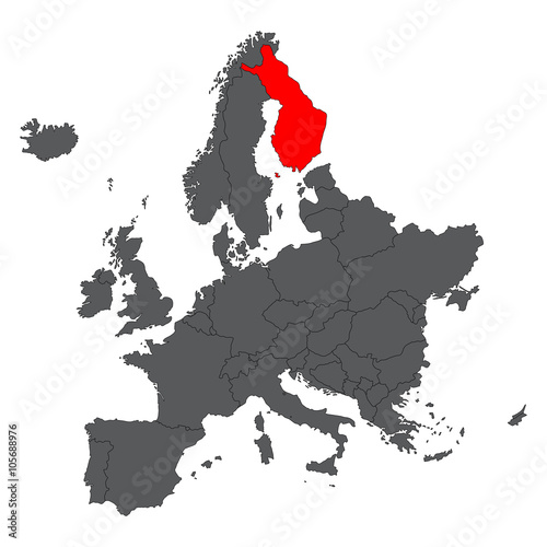 Finland red map on gray Europe map vector