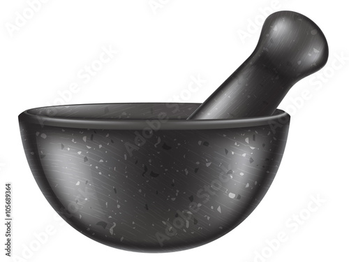 Black stone mortar and pestle, vector illustration.
