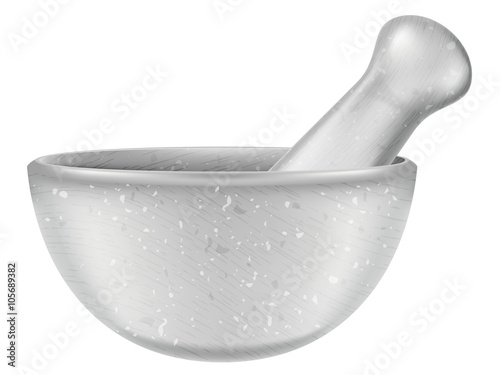 White stone mortar and pestle, vector illustration.