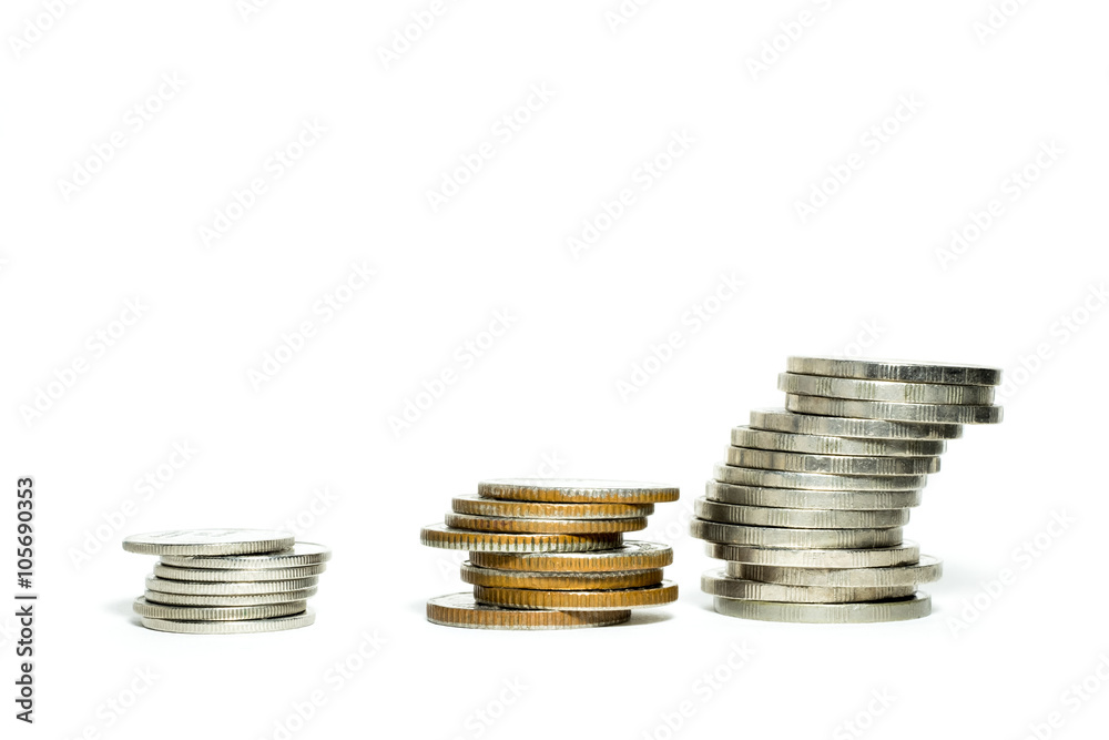 Three stacks of coin isolate on white background Three stacks of coin isolate on white background