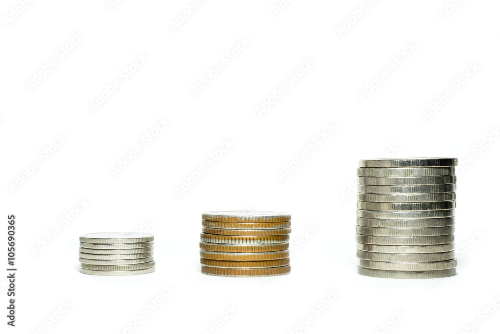 Three stacks of coin isolate on white background Three stacks of coin isolate on white background