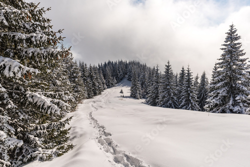 Droga z Gęsiej Szyi w Tatrach zimą