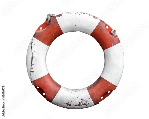 Isolated Rustic Lifebuoy Or Life Preserver