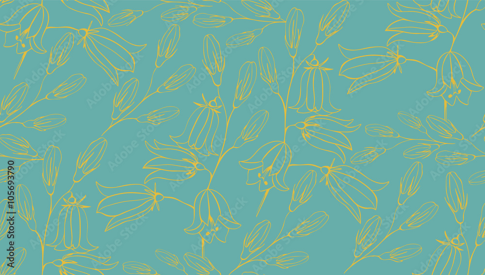 Flower seamless pattern with bluebells. 