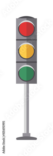 Traffic lights with red, yellow and green flat vector illustration on white background.