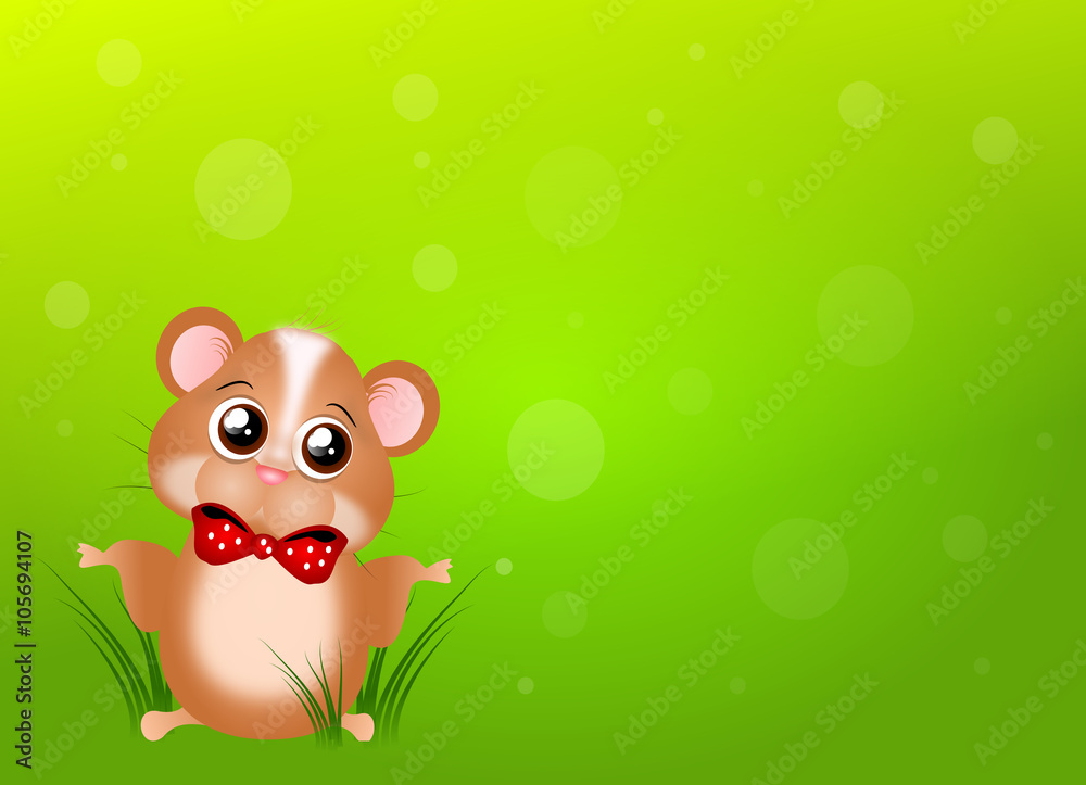 Fototapeta premium Cute hamster on green background