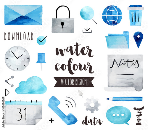 Business Communication Watercolor Vector Objects
