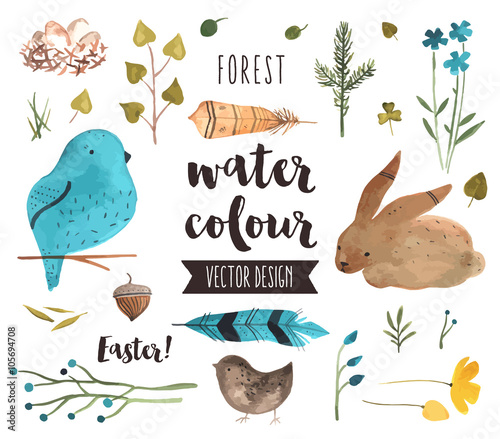 Easter Elements Watercolor Vector Objects