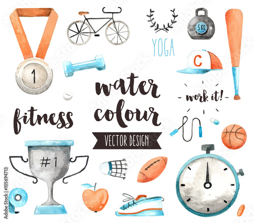 Sports Awards Watercolor Vector Objects