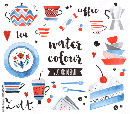 Tea Time Watercolor Vector Objects