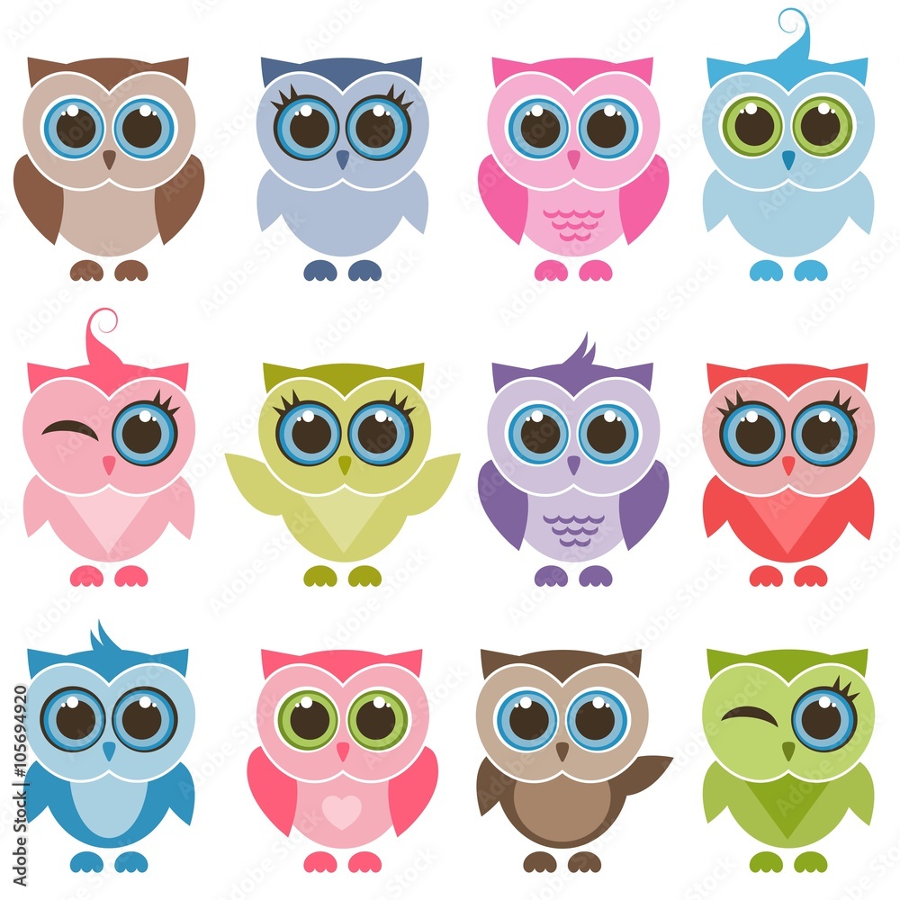 Funny owls and owlets set Funny owls and owlets set