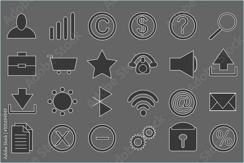 Table with set of icons black and white