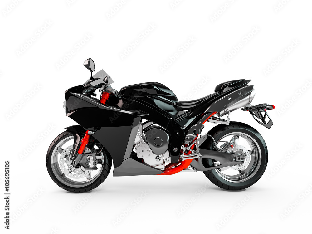 Black motorcycle isolated on a white background.