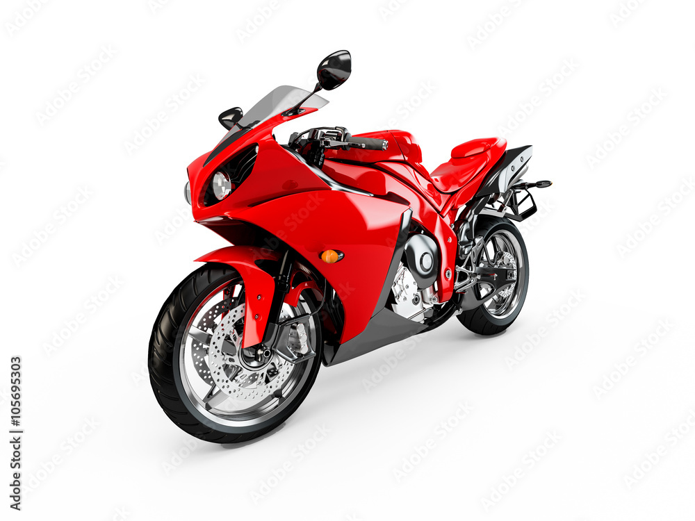 Red motorcycle isolated on a white background