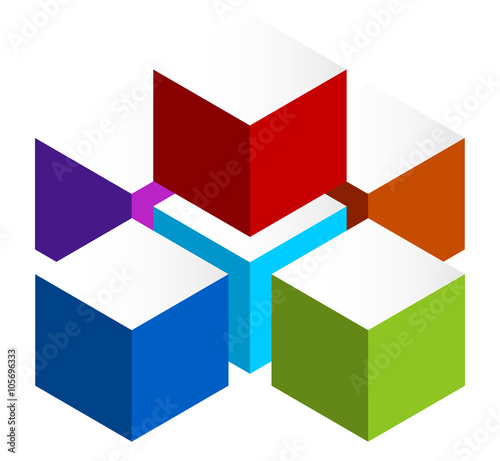 Stacked 3D cubes colorful icon on white. Isometric cubes.