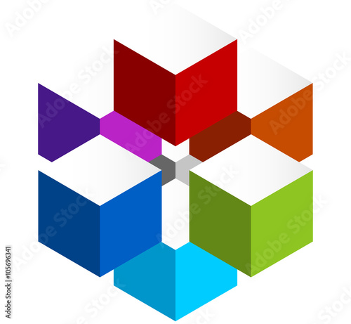 Stacked 3D cubes colorful icon on white. Isometric cubes.