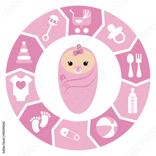 Baby girl shower cartoon design