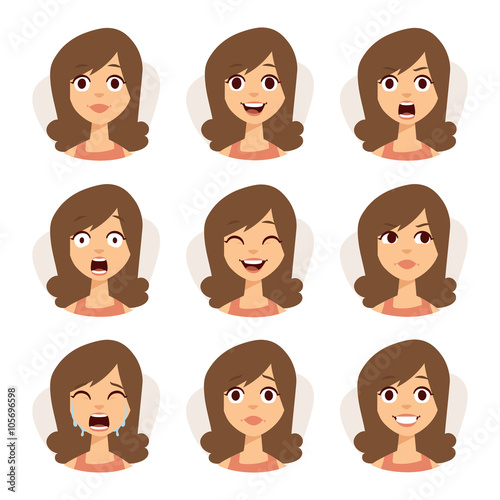 Isolated set of woman avatar expressions face emotions vector illustration. 