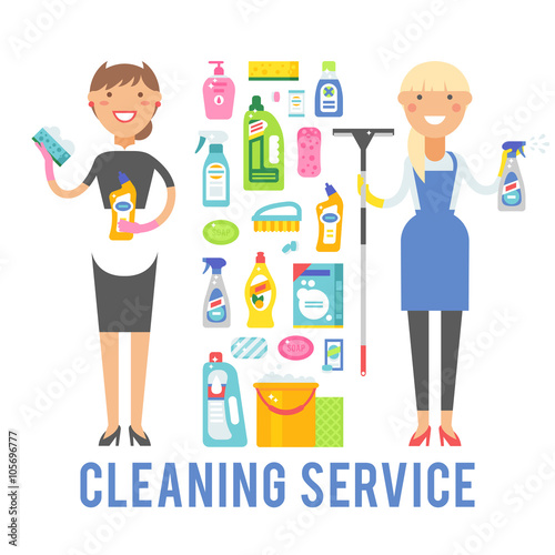 Young smiling cleaner woman service vector isolated over white background. 