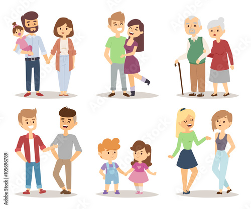 People couple relaxed cartoon vector illustration set. 