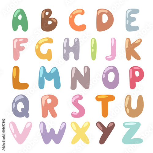 English funny cartoon alphabet vector illustration.