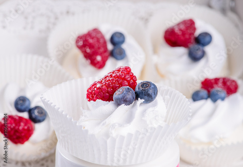 tasty cake closeup with fresh berries blueberries and raspberrie