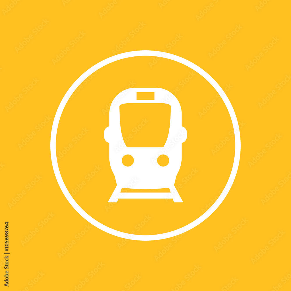 subway icon, public transport sign, subway pictogram, round white icon, vector illustration