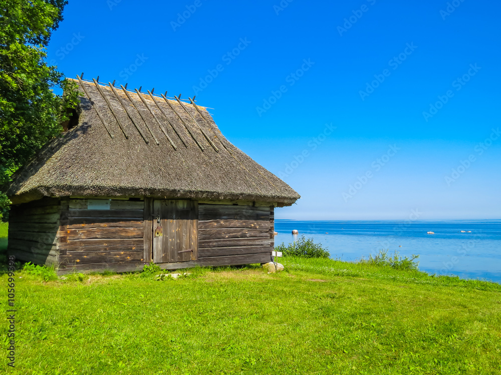 Old rural shed on the coast of the Baltic Sea, Estonia