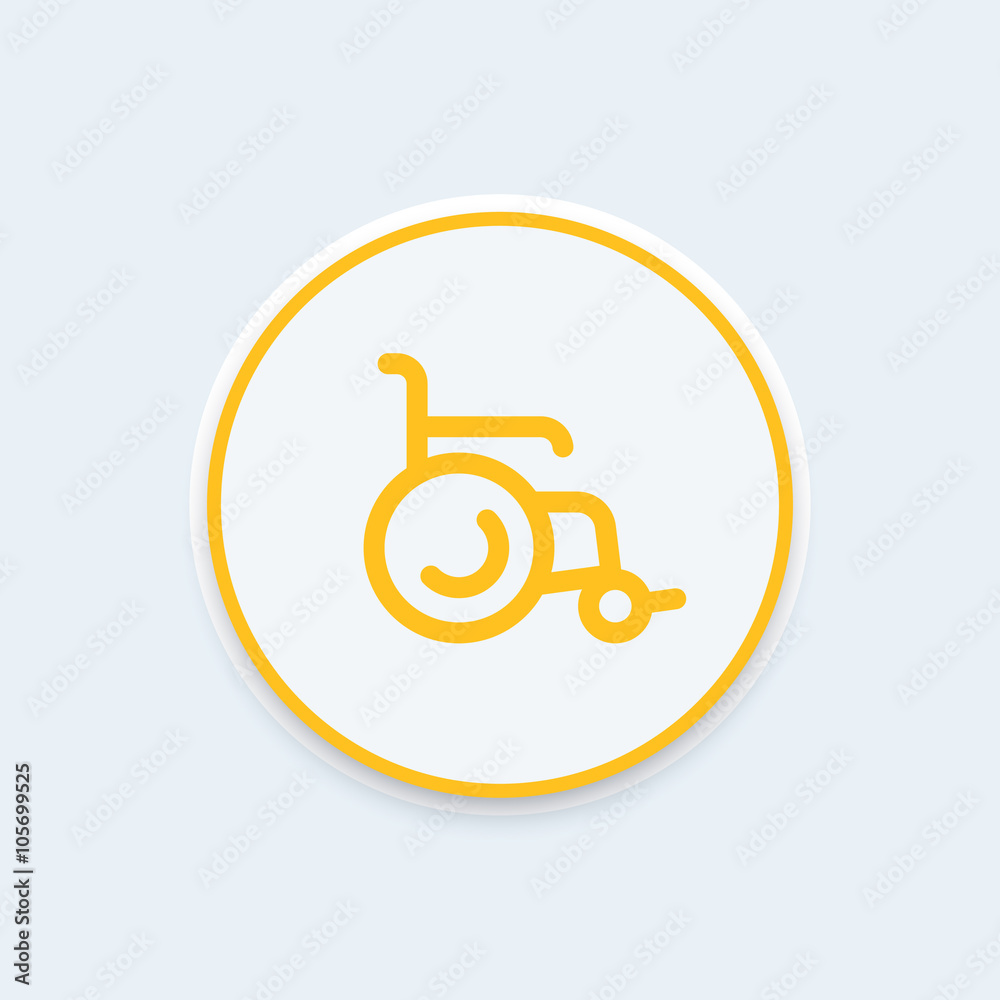 wheelchair icon, wheelchair pictogram, round line icon, vector illustration