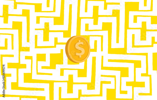 Complex maze looking for money or searching coin