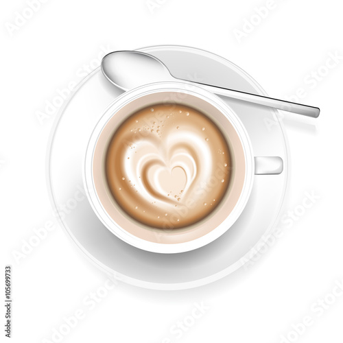 Cup of coffee with heart shape in foam