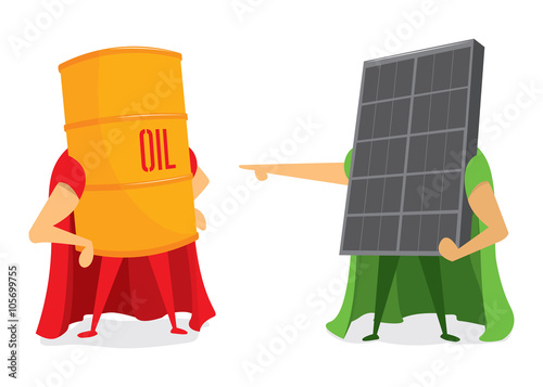 Oil barrel and solar energy panel battle