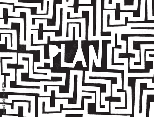 Plan word on complex maze or labyrinth