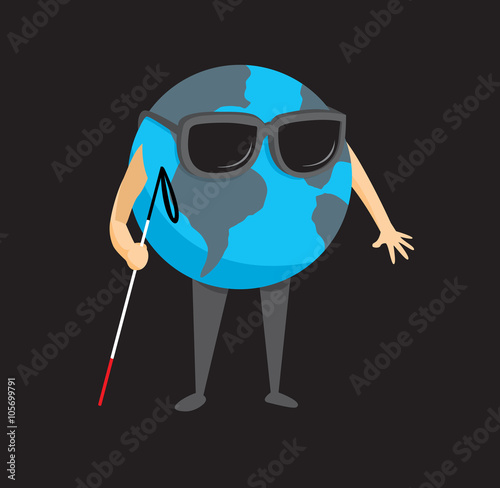 Blind planet holding a cane